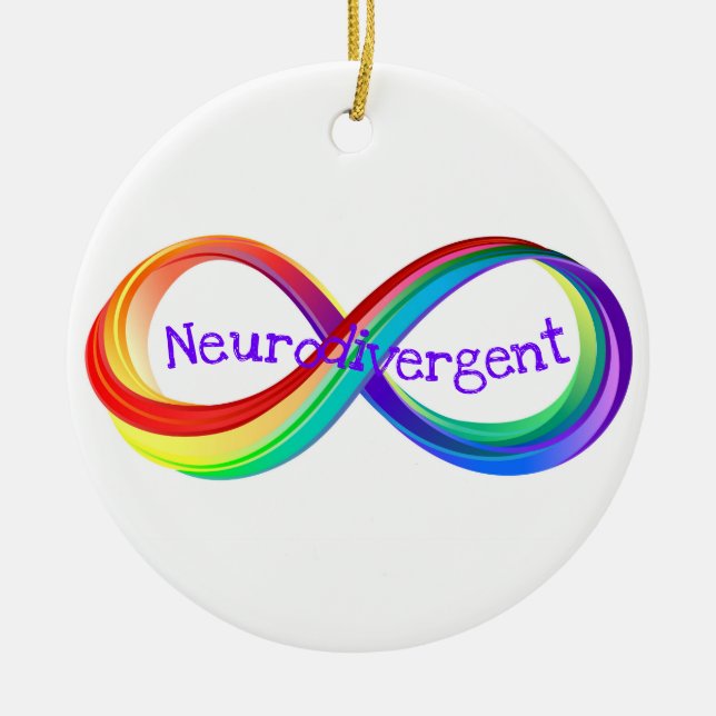 Neurodivergent Rainbow Infinity Symbol Button Ceramic Ornament (Front)