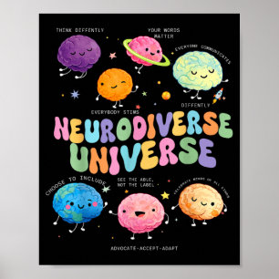 Neurodiverse Universe Autism Awareness Brain Women Poster