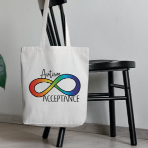 Neurodiversity Autism Acceptance Rainbow Button Tote Bag