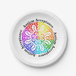 Neurodiversity Autism Acceptance Rainbow Mandala Paper Plate