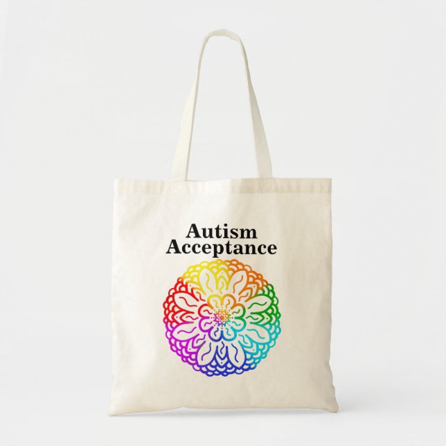Neurodiversity Autism Acceptance Rainbow Mandala Tote Bag (Front)