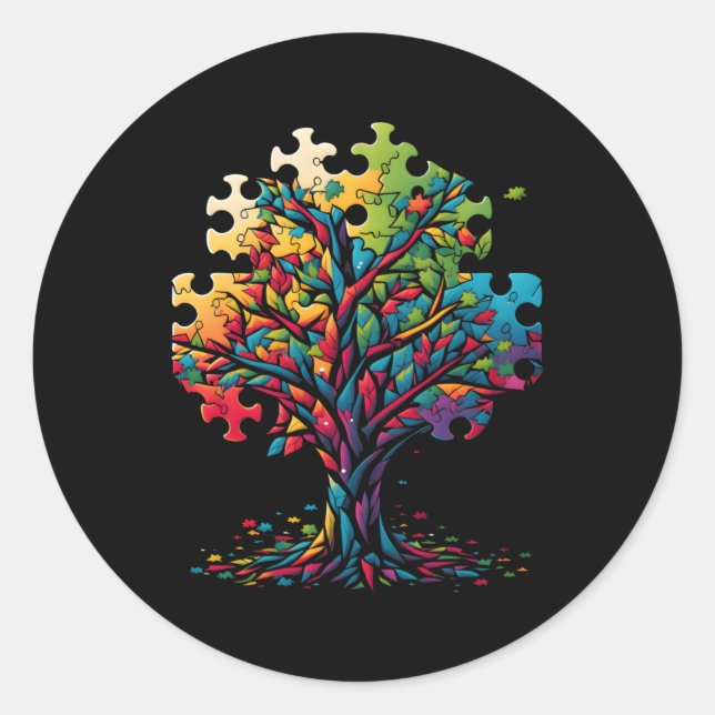Neurodiversity Autism Awareness Colourful Tree Puz Classic Round Sticker (Front)