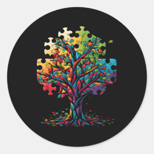 Neurodiversity Autism Awareness Colourful Tree Puz Classic Round Sticker