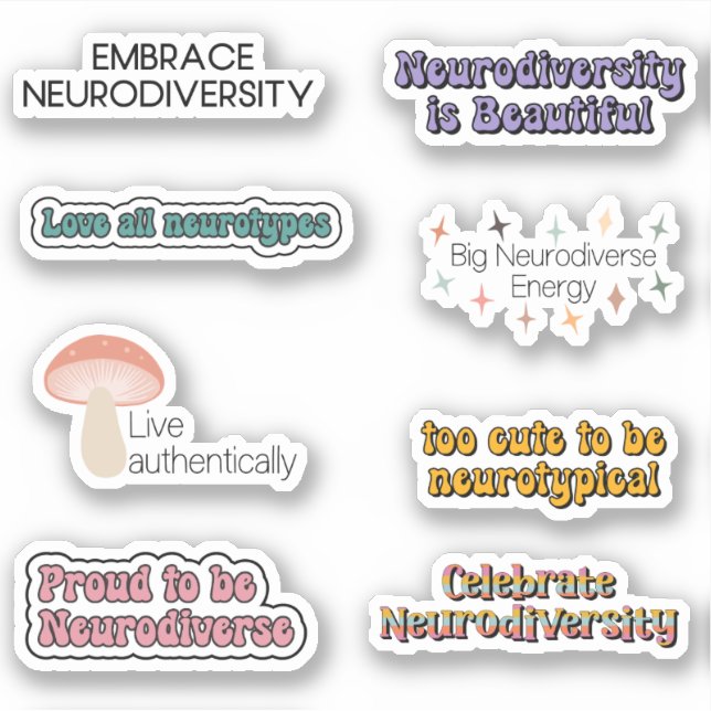 Neurodiversity Awareness Typography Sticker Pack (Front)