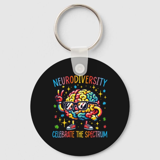 Neurodiversity Brain Autism Awareness Asd Adhd Men Key Ring (Front)