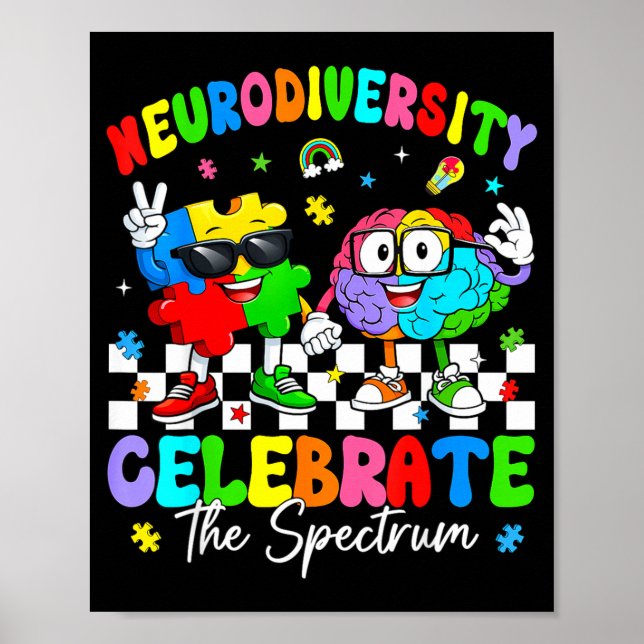 Neurodiversity brain autism awareness asd adhd men poster (Front)