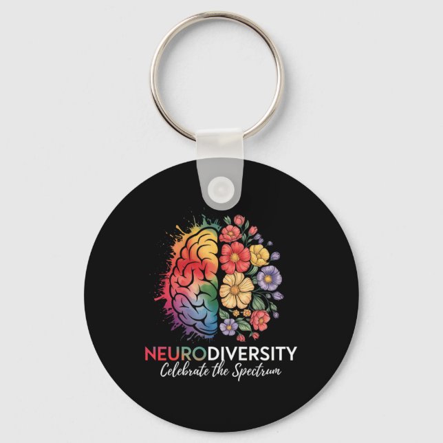 Neurodiversity Brain Floral Celebrate The Spectrum Key Ring (Front)