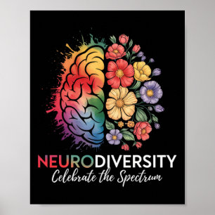 Neurodiversity Brain Floral Celebrate The Spectrum Poster
