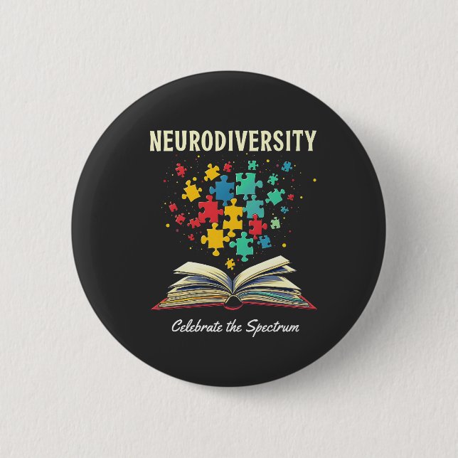 Neurodiversity Celebrate the Spectrum Book Autism  6 Cm Round Badge (Front)