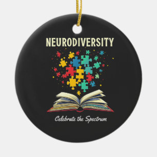 Neurodiversity Celebrate the Spectrum Book Autism  Ceramic Ornament