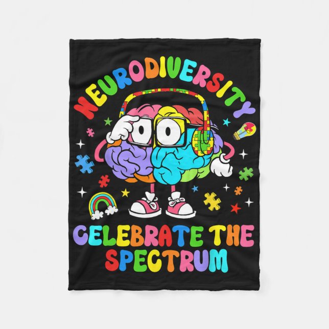 Neurodiversity Celebrate The Spectrum Brain Autism Fleece Blanket (Front)