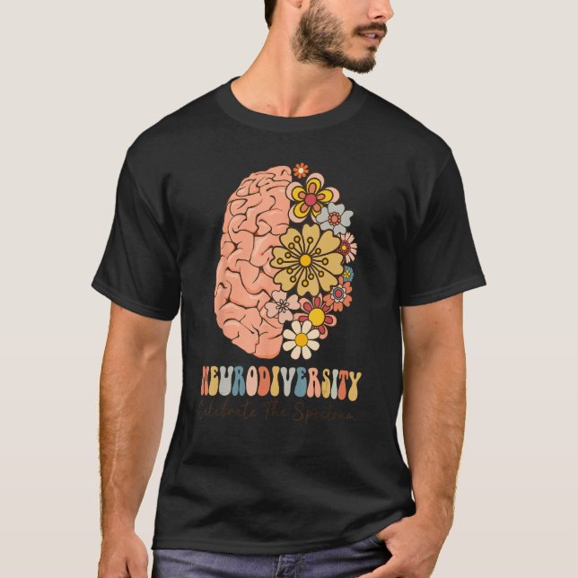 Neurodiversity celebrate the spectrum Brain Autism T-Shirt (Front)