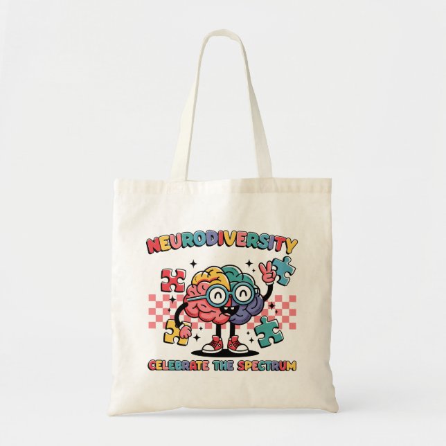 Neurodiversity Celebrate The Spectrum Brain Puzzle Tote Bag (Front)