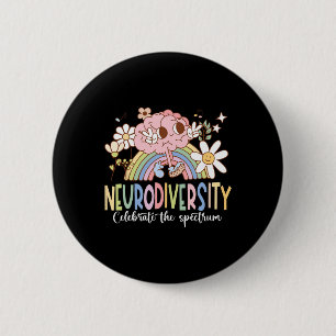 Neurodiversity Celebrate The Spectrum Groovy Brain 6 Cm Round Badge