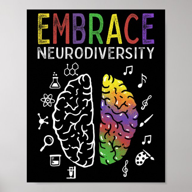 Neurodiversity Embrace Adhd Autism Asd Brain  Poster (Front)