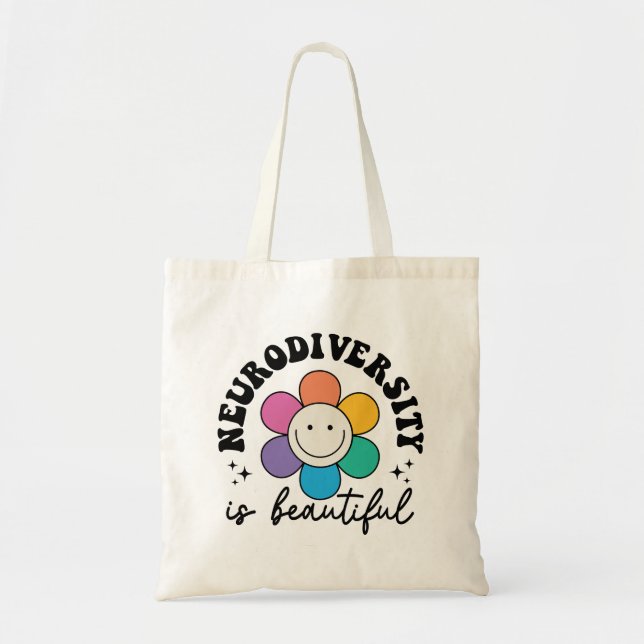 "Neurodiversity is Beautiful" Retro Flower Tote Bag (Front)