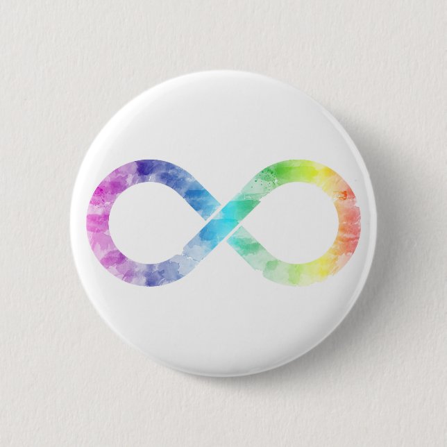 Neurodiversity Rainbow Watercolor Infinity Button (Front)