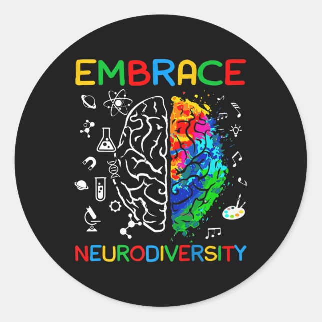 Neurodiversity Shirt Embrace ADHD Autism Awareness Classic Round Sticker (Front)
