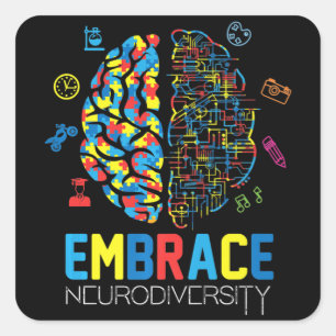 Neurodiversity Shirt Embrace ADHD Autism Awareness Square Sticker