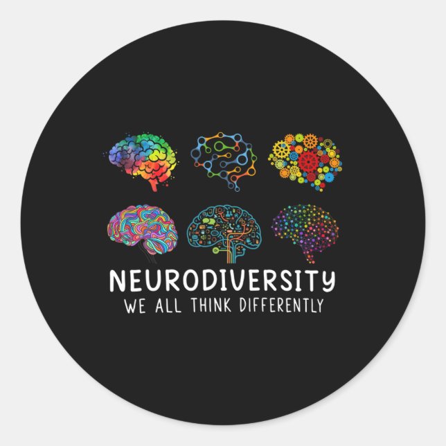 Neurodiversity We All Think Differently Brain Auti Classic Round Sticker (Front)