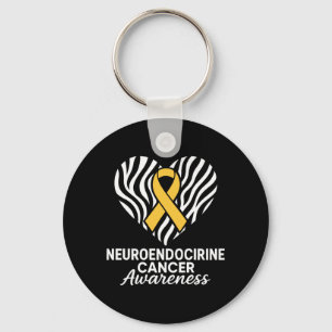 Neuroendocrine Cancer Awareness Zebra Ribbon Heart Key Ring