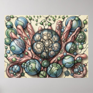 Neurographic Art Poster Green Blue Spheres Flower
