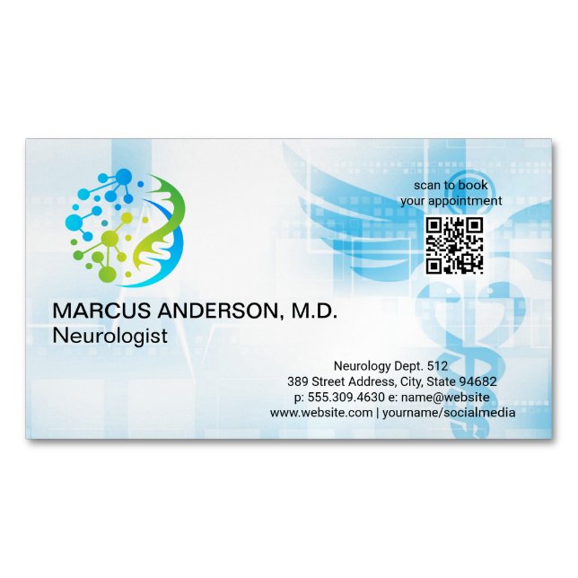 Neurology Logo | Medical Background Magnetic Business Card (Front)