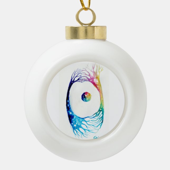 Neurons connected  ceramic ball christmas ornament (Front)