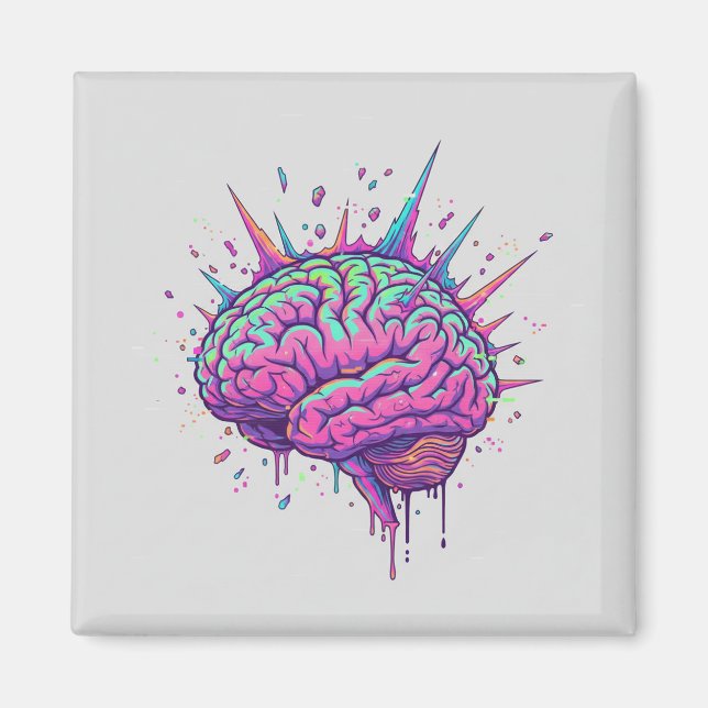 Neurospicy Cyberpunk Art | Pink Neon Brain  Magnet (Front)