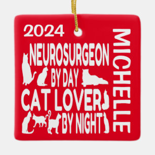 Neurosurgeon Loves Cats CUSTOM Ceramic Ornament