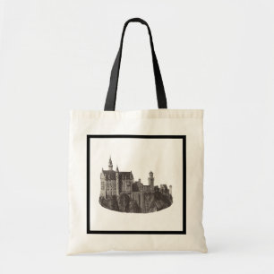 Neuschwanstein Castle Black and White Historic Art Tote Bag