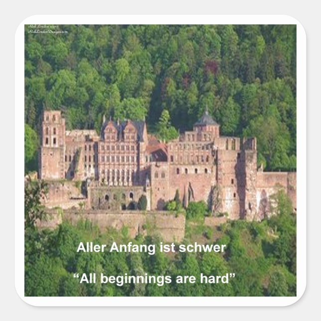 Neuschwanstein Castle Frankfurt & German Quote Square Sticker (Front)