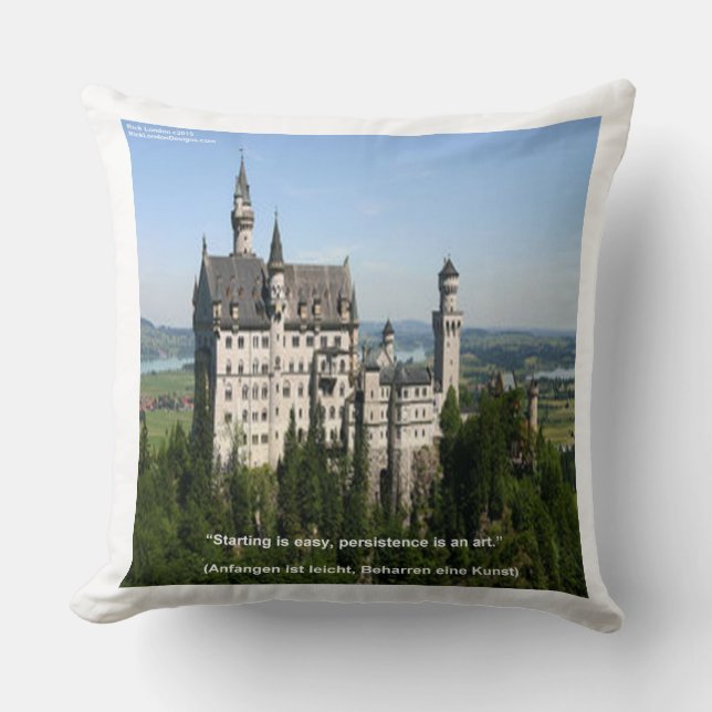 Neuschwanstein Castle & German Saying Throw Pillow (Front)