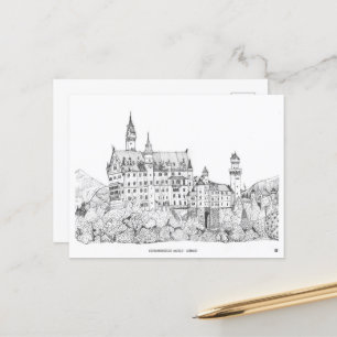 Neuschwanstein Castle Germany Fine Line Art Postcard