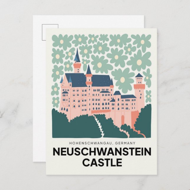 Neuschwanstein Castle Germany travel floral art Postcard (Front/Back)