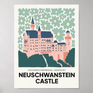 Neuschwanstein Castle Germany travel floral art Poster