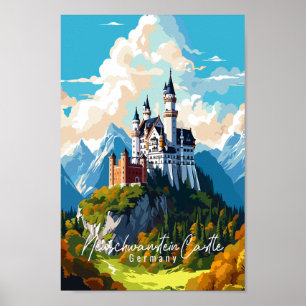 Neuschwanstein Castle Germany vintage travel place Poster