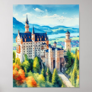 Neuschwanstein Castle Germany Watercolor Poster