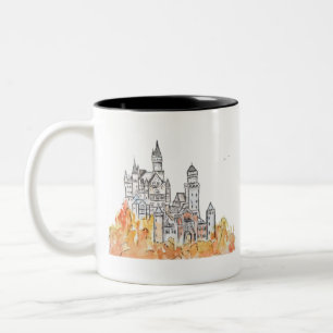 Neuschwanstein Castle ink and watercolor Two-Tone Coffee Mug