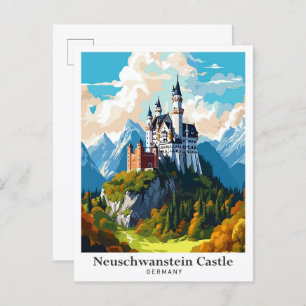 Neuschwanstein Castle Vintage Travel Illustration Postcard
