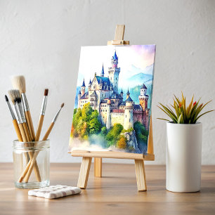 Neuschwanstein Castle Watercolor Painting Postcard