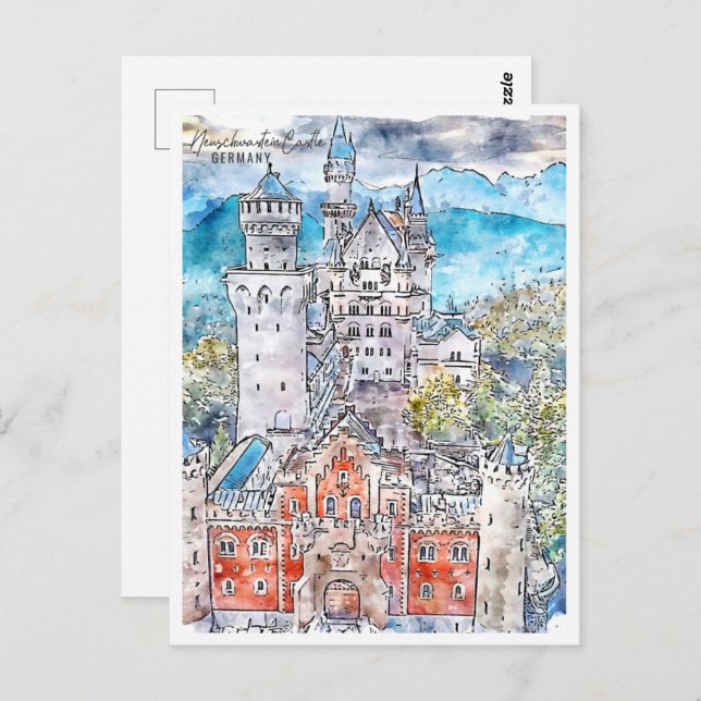 Neuschwastein Castle Germany Travel Watercolor Postcard (Front/Back)
