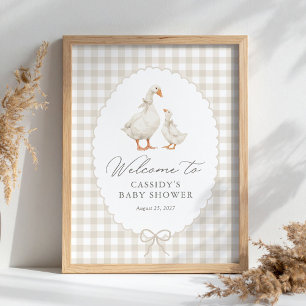 Neutr Gingham Silly Goose Baby Shower Welcome Sign