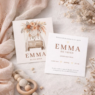 Neutraal Boho Wieg Bloemen Aardetinten geboorte Card