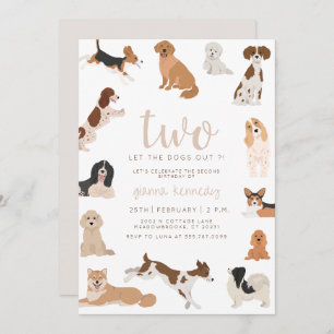Neutral 2nd Birthday Two Let the Dogs Out Invite