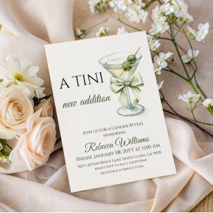 Neutral A Tini New Addition Martini Gender Reveal Invitation
