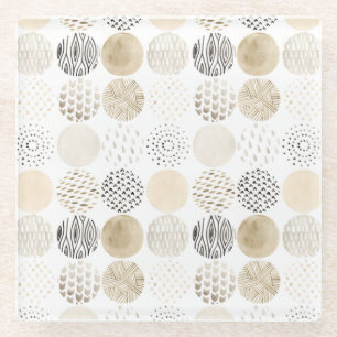 Neutral Abstract Circle Pattern Glass Coaster