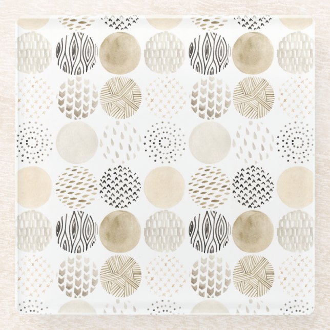 Neutral Abstract Circle Pattern Glass Coaster (Front)