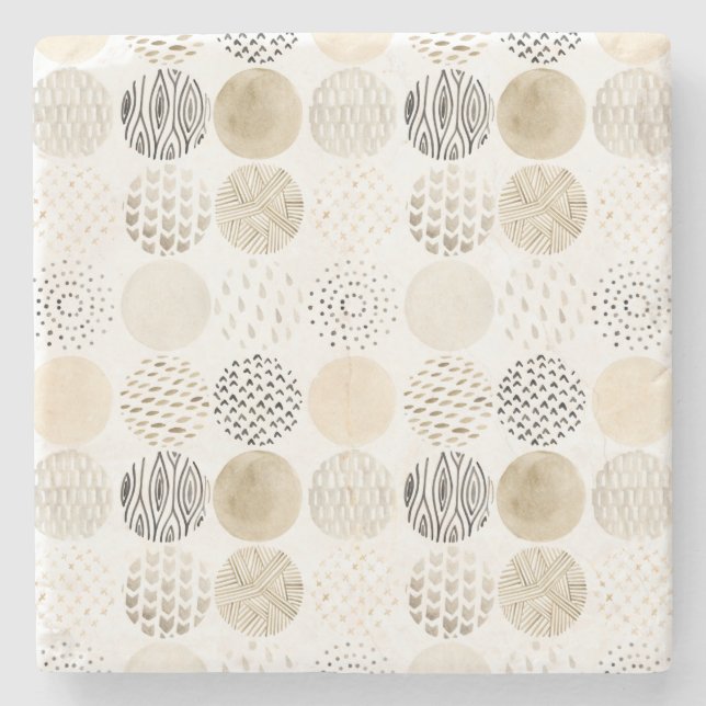 Neutral Abstract Circle Pattern Stone Coaster (Front)