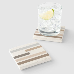 Neutral Abstract Geometric Stripes Art Pattern Stone Coaster